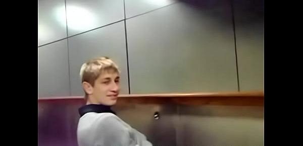  Str8 guy bare assed at a trough urinal with his buds...